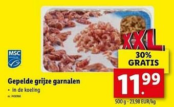 Lidl Gepelde grijze garnalen aanbieding