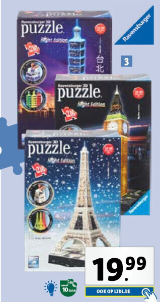 Lidl Lichtgevende 3d-puzzel, 216 stukjes aanbieding