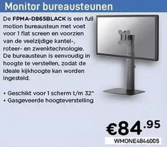 CompuDeals Monitor bureausteunen fpma-d86sblack aanbieding