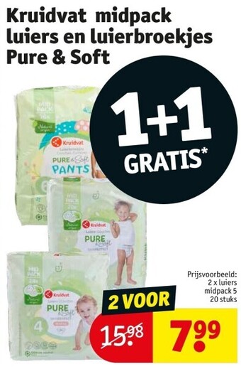 Kruidvat Kruidvat midpack luiers en luierbroekjes pure & soft aanbieding