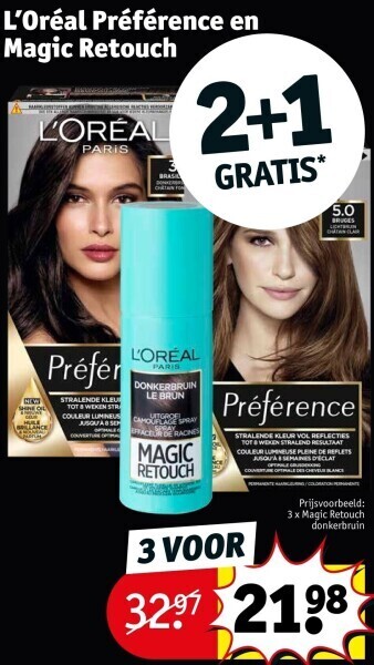 Kruidvat L’oréal préférence en magic retouch aanbieding