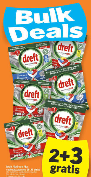 Albert Heijn Dreft platinum plus vaatwascapsules 16-33 stuks aanbieding