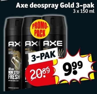Kruidvat Axe deospray gold 3-pak 3 x 150 ml aanbieding