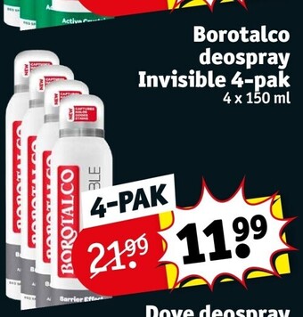 Kruidvat Borotalco deospray invisible 4-pak aanbieding