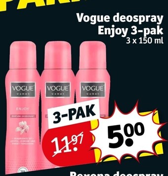 Kruidvat Vogue deospray enjoy 3-pak aanbieding