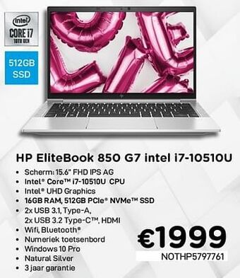 Hp elitebook 850 g7 intel i7-10510u