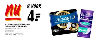 Jumbo ALWAYS INLEGKRUISJES OF MAANDVERBAND aanbieding