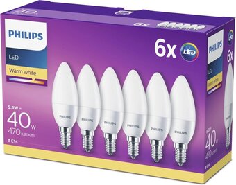 Bol.com Energiezuinige philips led kaars mat - 40 w - e14 - warmwit licht - 6 stuks - bespaar op energiekosten aanbieding