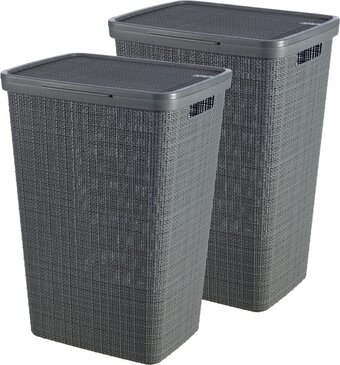 Bol.com Curver jute wasmand met deksel 58l - 2 stuks - donkergrijs aanbieding