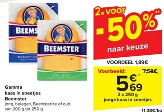 Carrefour Market Beemster Gamma kaas in sneetjes 2 x 250g aanbieding