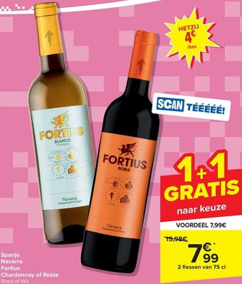Carrefour Market Navarra Fortius Chardonnay of Roble Rood of Wit 2 flessen van 75 cl aanbieding
