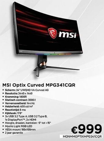 CompuDeals Msi optix curved mpg341cqr aanbieding