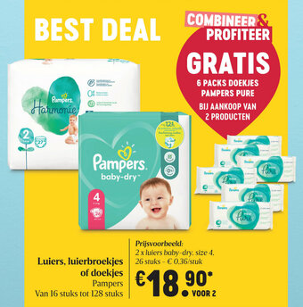 Delhaize Pampers Luiers, luierbroekjes of doekjes aanbieding