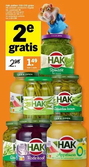 Albert Heijn Hak potten appelmoes 0% aanbieding