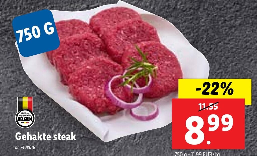 Gehakte steak 750g promotie bij Lidl