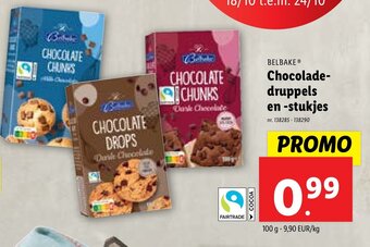 Lidl BELBAKE Chocolade druppels en -stukjes 100g aanbieding