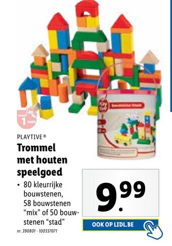 Lidl PLAYTIVE Trommel met houten speelgoed aanbieding