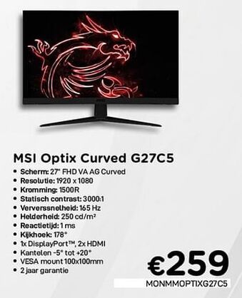 CompuDeals Msi optix curved g27c5 aanbieding
