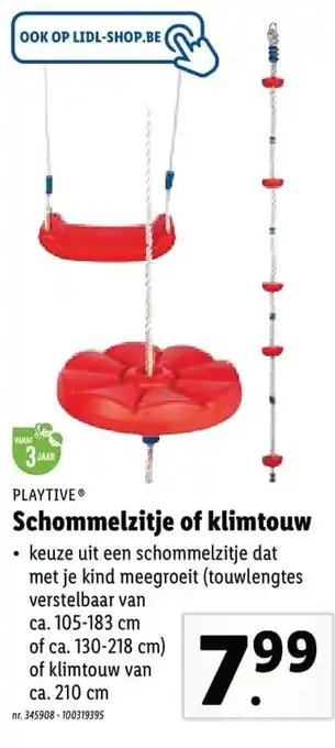 Lidl Playtive Schommelzitje of klimtouw aanbieding