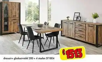 Budget Meubelen Dressoir+ glaskast+tafel 200 + 4 stoelen st1804 aanbieding