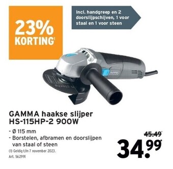 GAMMA Gamma haakse slijper hs-115hp-2 900w aanbieding