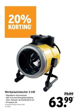 GAMMA Werkplaatskachel 3 kw aanbieding