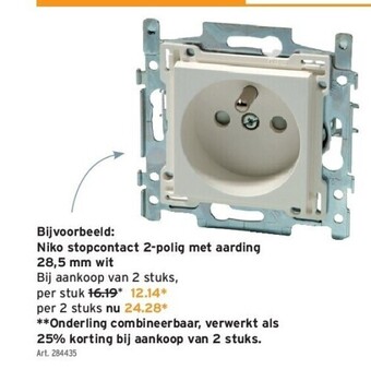 GAMMA Niko stopcontact 2-polig met aarding 28,5 mm wit aanbieding