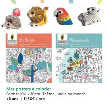 Mes posters à colorier Format 100 x 70cm. Thème jungle ou monde. +6 ans