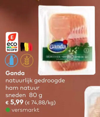 Bio Planet Ganda natuurlijk gedroogde ham natuur sneden 80 g aanbieding