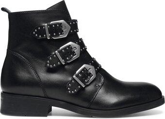 Bol.com Manfield - dames - zwarte buckle boots met kleine studs - maat 36 aanbieding