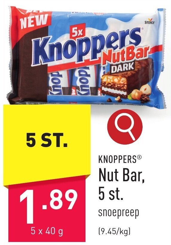 KNOPPERS Nut Bar 5 x 40 g promotie bij ALDI