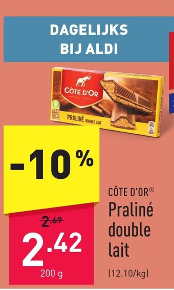 ALDI CÔTE D'OR Praliné double lait 200 g aanbieding