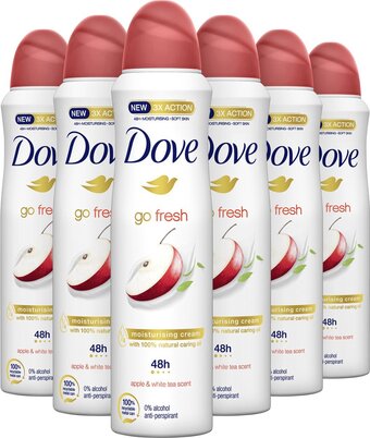 Bol.com Dove go fresh apple & white tea anti-transpirant deodorant spray - 6 x 150 ml - voordeelverpakking aanbieding