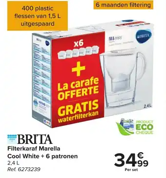 Carrefour Brita Filterkaraf Marella Cool White + 6 patronen 2.4 L aanbieding