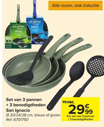 Carrefour Set van 3 pannen + 3 benodigdheden San Ignacio aanbieding