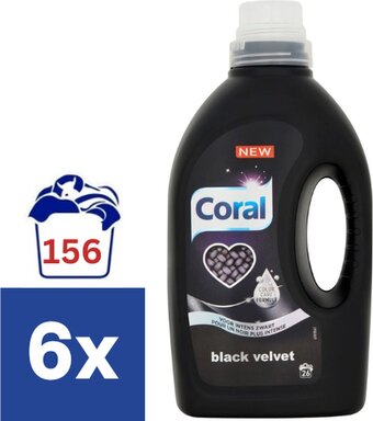 Bol.com Coral - vloeibaar wasmiddel - black velvet - zwarte was - 6 x 26 wasbeurten - voordeelverpakking aanbieding