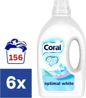 Bol.com Coral - vloeibaar wasmiddel - optimal white - witte was - 156 wasbeurten - voordeelverpakking aanbieding