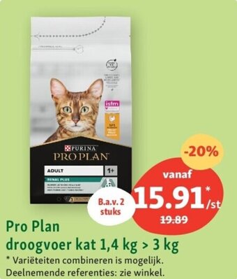 Maxi Zoo Pro Plan droogvoer kat 1,4 kg > 3 kg aanbieding