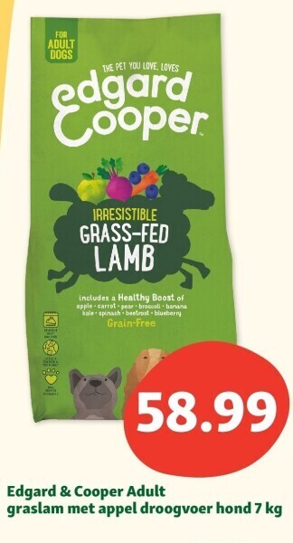 Maxi Zoo Edgard & cooper adult graslam met appel droogvoer hond 7 kg aanbieding