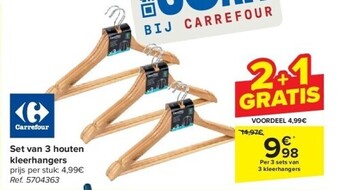 Carrefour Set van 3 houten kleerhangers aanbieding