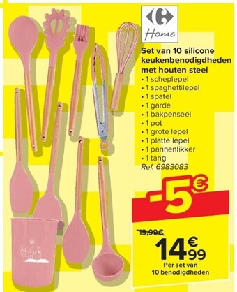 Carrefour Set van 10 silicone keukenbenodigdheden met houten steel aanbieding