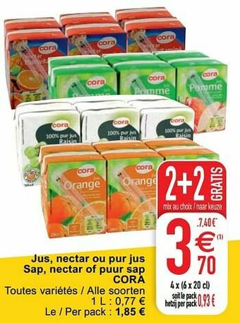 Cora Jus, nectar ou pur jus sap, nectar of puur sap cora aanbieding