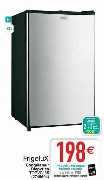 Cora Frigelux congélateur diepvries topvc135 aanbieding