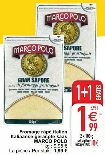 Cora Fromage râpé italien italiaanse geraspte kaas marco polo aanbieding