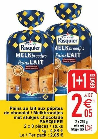 Cora Pains au lait aux pépites de chocolat - melkbroodjes met stukjes chocolade pasquier aanbieding