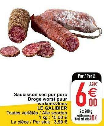 Cora Saucisson sec pur porc droge worst puur varkensvlees le galibier aanbieding