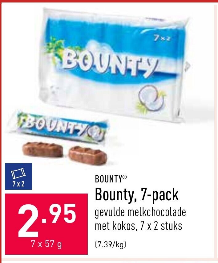 Bounty, 7pack 7x57 g promotie bij ALDI