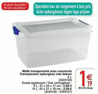 Malle transparente avec couvercle transparante opbergbox met deksel