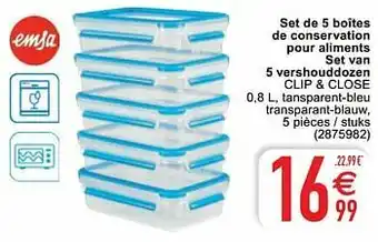 Cora Set de 5 boîtes de conservation pour aliments set van 5 vershouddozen clip + close aanbieding