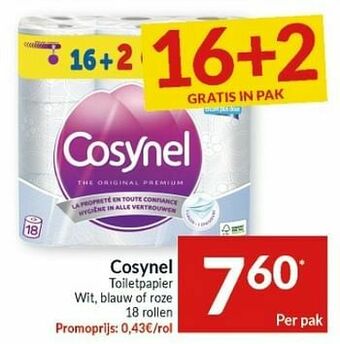 Intermarché Cosynel toiletpapier wit, blauw of roze aanbieding